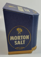 Morton Salt 1941 Advertising When It Rains It Pours 5 1/2" Tall Dark Blue Tin Metal Hinged Lid Container