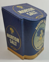 Morton Salt 1941 Advertising When It Rains It Pours 5 1/2" Tall Dark Blue Tin Metal Hinged Lid Container