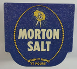 Morton Salt 1941 Advertising When It Rains It Pours 5 1/2" Tall Dark Blue Tin Metal Hinged Lid Container