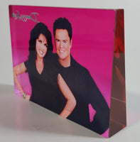 Rare Donny & Marie Osmond Hot Pink and Clear Lucite Resin Paperweight
