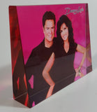 Rare Donny & Marie Osmond Hot Pink and Clear Lucite Resin Paperweight