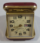 Vintage Westclox Time and Date Windup Travel Alarm Clock in Dark Red Case Made in Hong Kong
