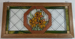 Open Windows Salido, California Green Border Red Octagon around Orange Flowers Stained Glass Wood Framed Window 11" x 22"
