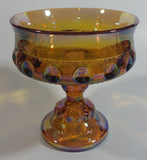 Vintage Indiana Orange Amber Iridescent Rainbow 5 1/4" Tall Carnival Glass Pedestal Style Thumbprint Compote Candy Dish