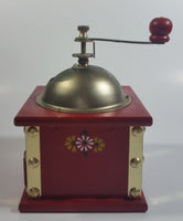 Red Hand Painted Flower Themed Brass and Wood Coffee Grinder Mill