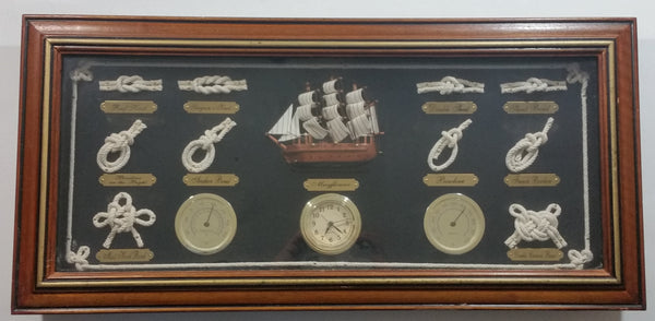 Moby Dick Specialties Handcrafted Mayflower Ship Nautical Knots Temperature Humidity Weather Station Wood Cased Shadow Box Clock 11 1/4" x 23 1/2"