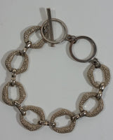 Uniquely Styled Reptile Bubble Bumps Texture Chain Link Style 6 1/2" Long White Gold Tone Bracelet
