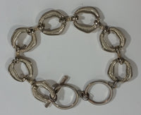 Uniquely Styled Reptile Bubble Bumps Texture Chain Link Style 6 1/2" Long White Gold Tone Bracelet