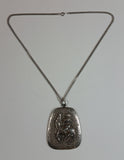 Warrior on a Horse 3D Embossed Metal Pendant 19 1/2 " Long Chain Link Necklace