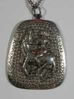 Warrior on a Horse 3D Embossed Metal Pendant 19 1/2 " Long Chain Link Necklace