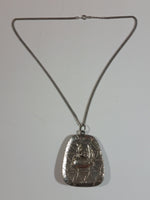 Warrior on a Horse 3D Embossed Metal Pendant 19 1/2 " Long Chain Link Necklace