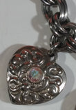 Guess Pink Enamel and Clear Rhinestone Silver Tone Metal Watch, Heart, Key Charm Pendant 7 1/2" Long Bracelet