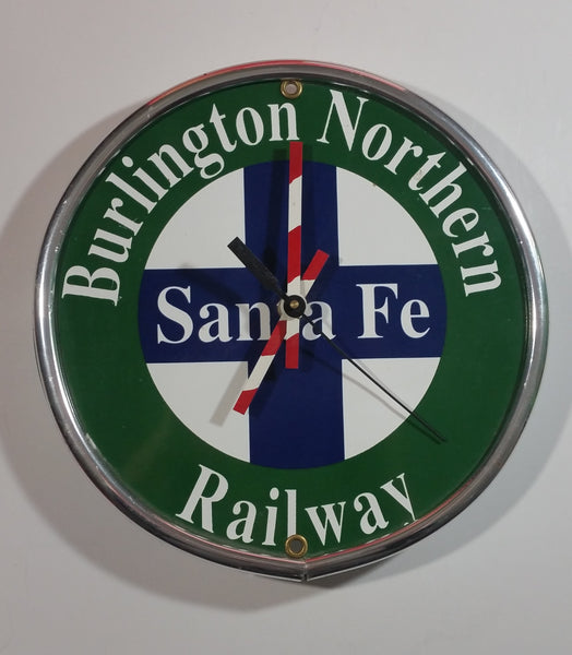 Burlington Northern Railway Sante Fe 9" Round Green Blue White Metal Wall Clock