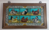 Highly Detailed Joan Baker Designs Hens Chicken Coop Hand Painted Stained Glass Wood Framed Window 13" x 22"