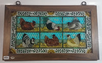 Highly Detailed Joan Baker Designs Hens Chicken Coop Hand Painted Stained Glass Wood Framed Window 13" x 22"