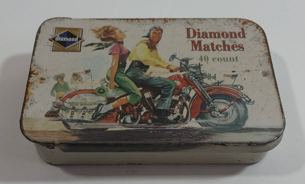 2004 Diamond Matches The Vintage Tin Collection Limited Series I Edition 40 Count Motorcycle with Man and Woman Pocket Size Tin Metal Container with Sliding Lid
