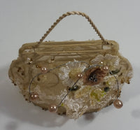 Decorative Lace and Beads Flower Design Metal Wire Framed Purse Bag Ornament