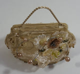 Decorative Lace and Beads Flower Design Metal Wire Framed Purse Bag Ornament