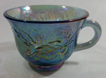 Vintage Indiana Carnival Glass Blue Harvest Leaf Pattern Blue Iridescent Rainbow Punch Bowl Cup