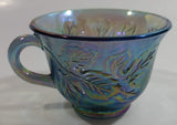 Vintage Indiana Carnival Glass Blue Harvest Leaf Pattern Blue Iridescent Rainbow Punch Bowl Cup