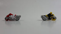 Rare 2005 Hot Wheels Micro Madnetics Exhaustio Yellow and Dragster Red Motorcycle Die Cast Toy Vehicle Fridge Magnets