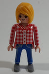 1992 Geobra Playmobil Blonde Woman "Campesina" Jeans and Red/White Plaid Top 3" Tall Toy Figure