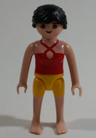 Geobra Playmobil Black Haired Woman Yellow Short Shorts Red Top 3" Tall Toy Figure