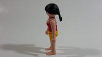 Geobra Playmobil Black Haired Woman Yellow Short Shorts Red Top 3" Tall Toy Figure