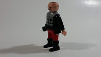 1993 Geobra Playmobil No Hair Knight in Red Bottoms Black Top with Silver Dots and collar  3" Tall Toy Figure Wearing a Holster