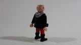 1993 Geobra Playmobil No Hair Knight in Red Bottoms Black Top with Silver Dots and collar  3" Tall Toy Figure Wearing a Holster
