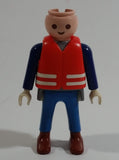 1993 Geobra Playmobil No Hair Man in Blue Bottoms Grey Top Dark Blue Sleeves Covered with Life Preserver Jacket 3" Tall Toy Figure