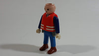 1993 Geobra Playmobil No Hair Man in Blue Bottoms Grey Top Dark Blue Sleeves Covered with Life Preserver Jacket 3" Tall Toy Figure
