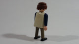 1997 Geobra Playmobil Brown Haired Man Brown Bottoms Cream Top Dark Blue Sleeves 3" Tall Toy Figure