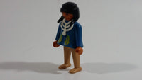 Vintage 1974 Geobra Playmobil Black Haired Native American Indian Man Brown Bottoms Blue Top with White Necklace 3" Tall Toy Figure