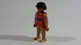 Vintage 1974 Geobra Playmobil Black Haired Native American Indian Man Tan Bottoms Orange Top Tan Sleeves with Armor/Cape Accessory 3" Tall Toy Figure