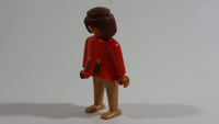 Vintage 1974 Geobra Playmobil Brown Haired Native American Indian Girl Tan Bottoms Orange Top 3" Tall Toy Figure