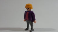 Vintage 1986 Geobra Playmobil Blonde Haired Girl Woman Grey Bottoms Purple and Pink Top 3" Tall Toy Figure