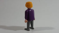 Vintage 1986 Geobra Playmobil Blonde Haired Girl Woman Grey Bottoms Purple and Pink Top 3" Tall Toy Figure