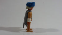 Vintage 1974 Geobra Playmobil White Haired Native American Indian Man Brown Bottoms Brown Top with White Cuffs, Grey Hide Cape, Blue Hat 3" Tall Toy Figure