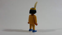 1993 Geobra Playmobil Black Haired Native American Indian Man Yellow Bottoms Yellow Top with Yellow Band with White Feather 3" Tall Toy Figure