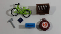 Geobra Playmobil Green Bicycle, Brown Hay Trough, Blue Cushion, Blue Suitcase, Grey Axe, Brown Horse First Aid Box Lot of 6 Accessories