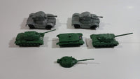 Vintage Blue-Box Toys Green Plastic Army Tanks with 2 Grey Plastic Tanks Made in Hong Kong - Lot of 5