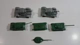 Vintage Blue-Box Toys Green Plastic Army Tanks with 2 Grey Plastic Tanks Made in Hong Kong - Lot of 5