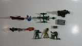 Vintage Blue-Box Toys and Other Brands Mixed Army Military Weaponry and Soldier Figures with Spring Action Artillery Made in Hong Kong