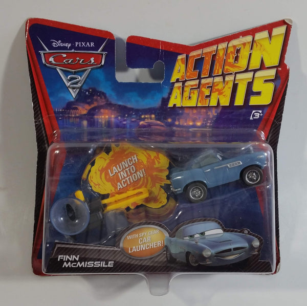 2010 Mattel Disney Pixar Cars 2 Action Agents Finn McMissle Blue Die Cast Toy Car Vehicle with Spy Gear Car Launcher New in Package