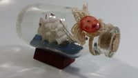 Vintage Highly Detailed Miniature German Flagged Tall Ship in Cork Top 4 1/4" Long Glass Bottle