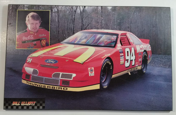 1990s PLAK-IT NASCAR Driver #94 Bill Elliot McDonald's Ford Thunderbird Stock Car Red Wall Plaque 10 1/2" x 16 1/2"