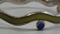 Vintage Colored Art Glass Style Clear Resin of Enamel Multicolored Wavy Pattern Metal Bracelet