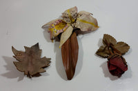 Set of 3 Hand Painted White Lily, Maple Leaf, and Red Rose Bud with Leaves Leather Fashion Pins