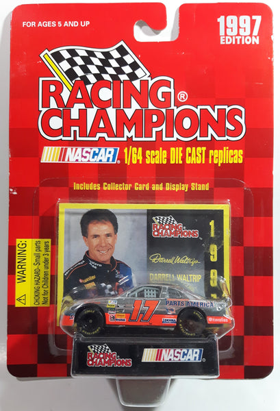 1997 Edition Racing Champions NASCAR #17 Darrell Waltrip Parts America Chevrolet Monte Carlo Chrome and Orange Die Cast Toy Race Car Vehicle with Collector Card and Display Stand - New in Package Sealed